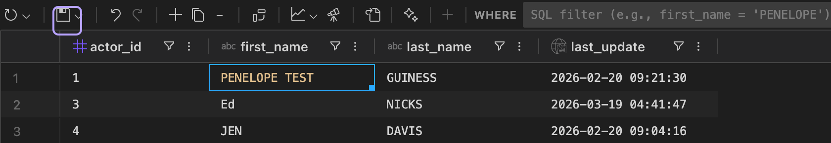 Save button in the toolbar