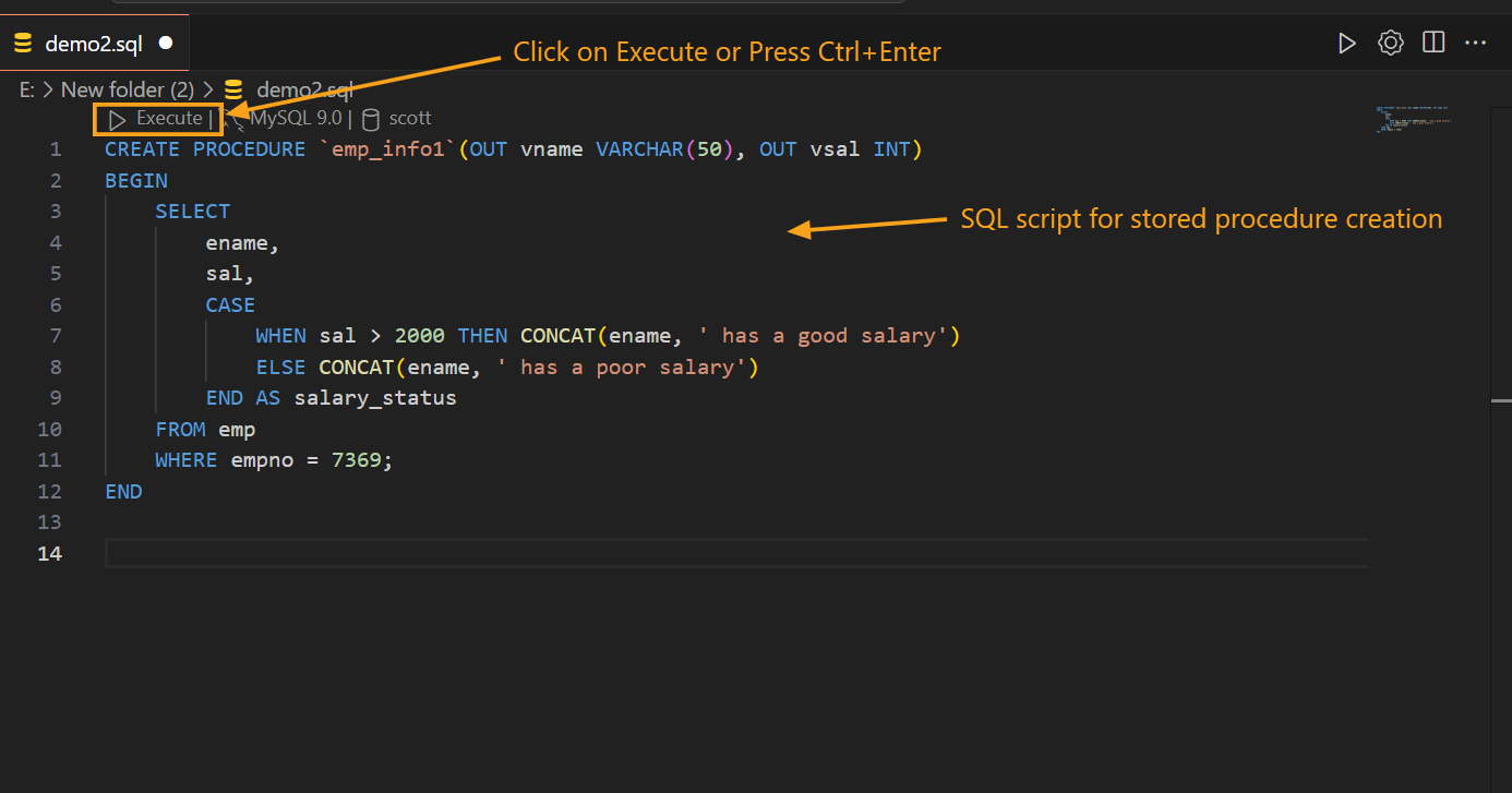 Creating a stored procedure
