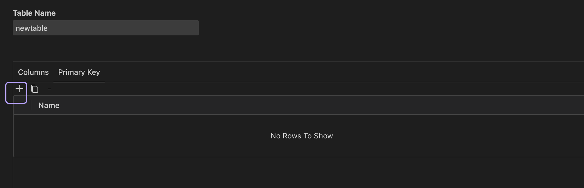 Create table interface