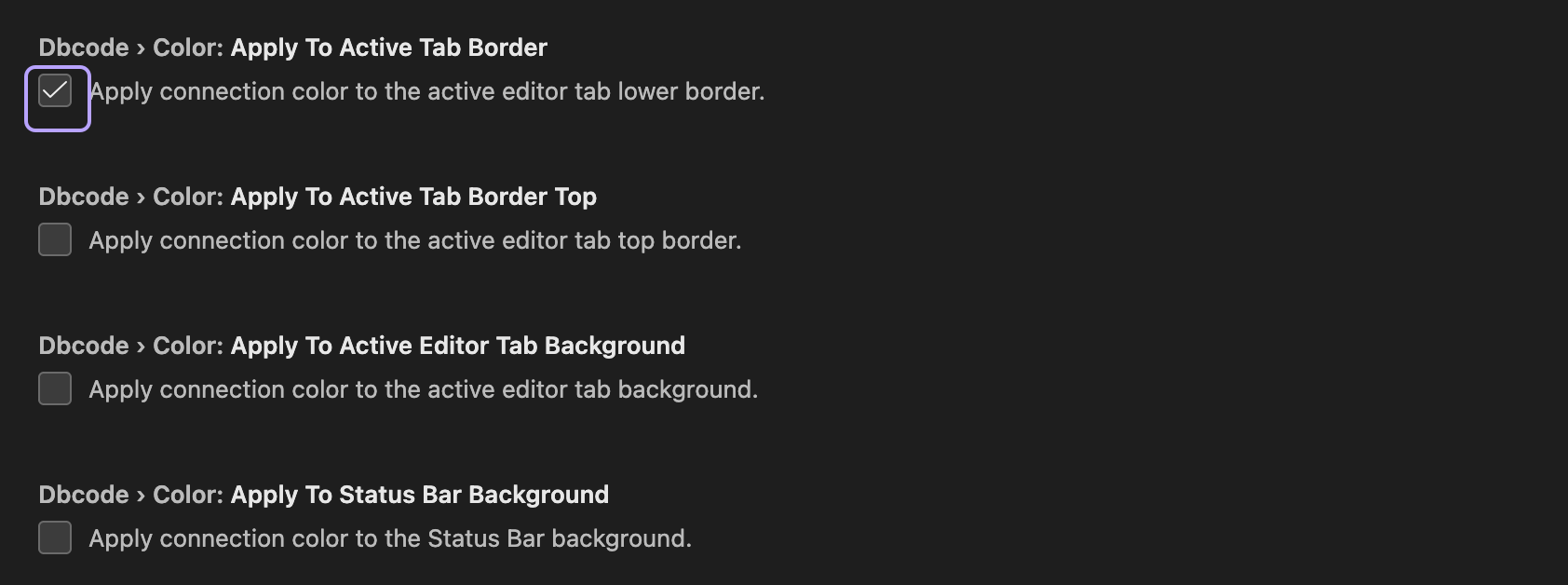 DBCode color settings