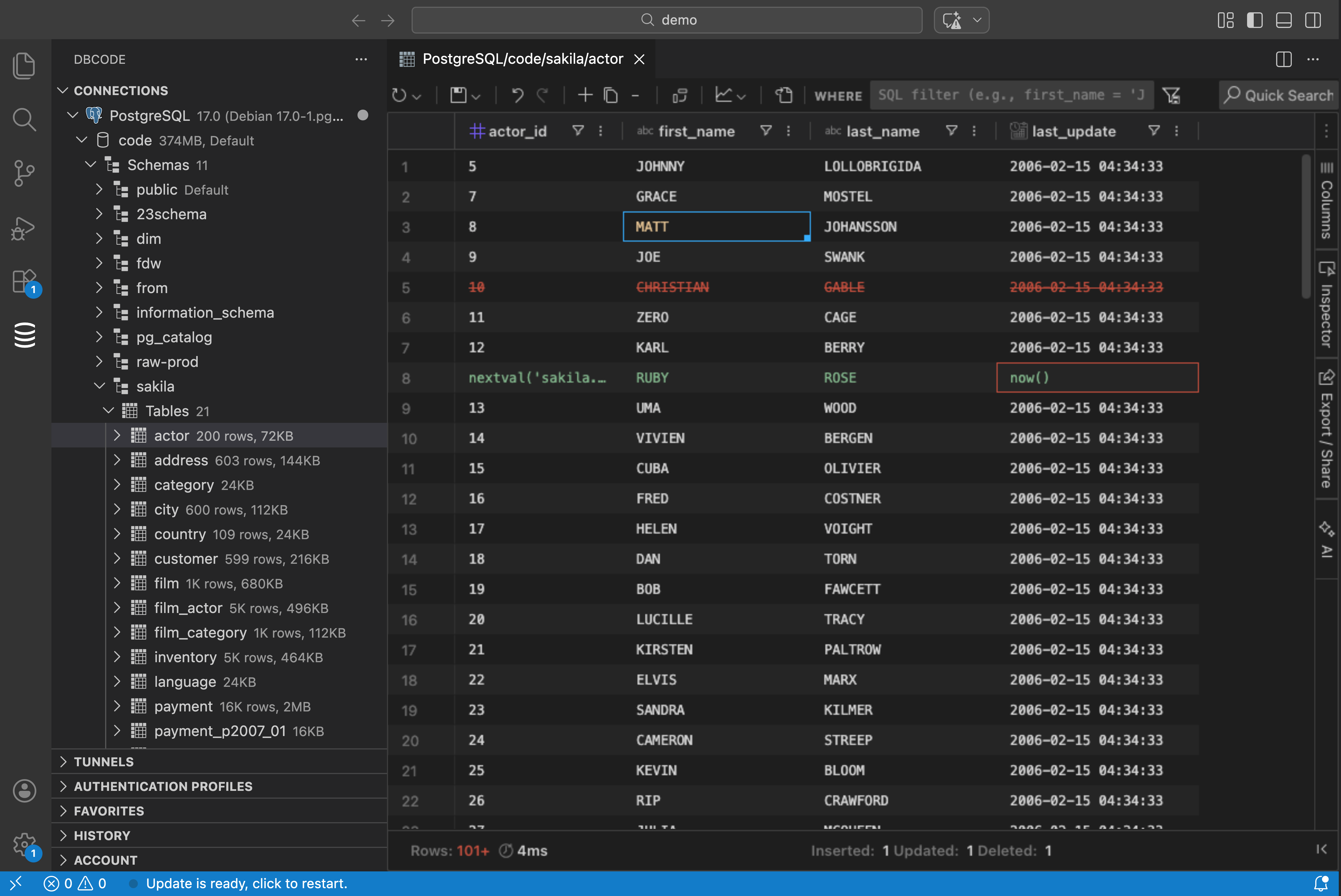 Data editor with inline editing