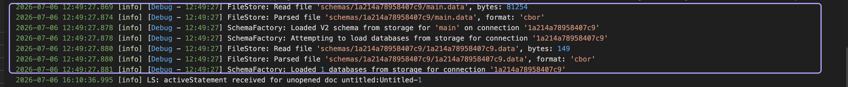 Debug output example
