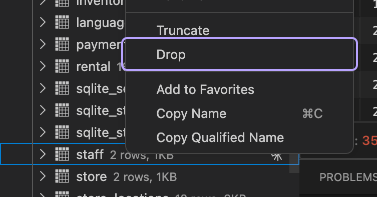 Drop table option