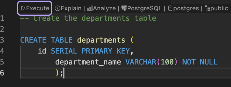 Execute SQL query
