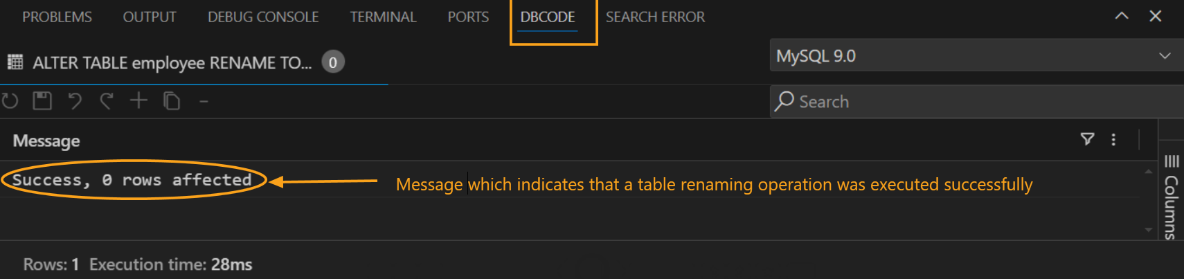 Success message after renaming