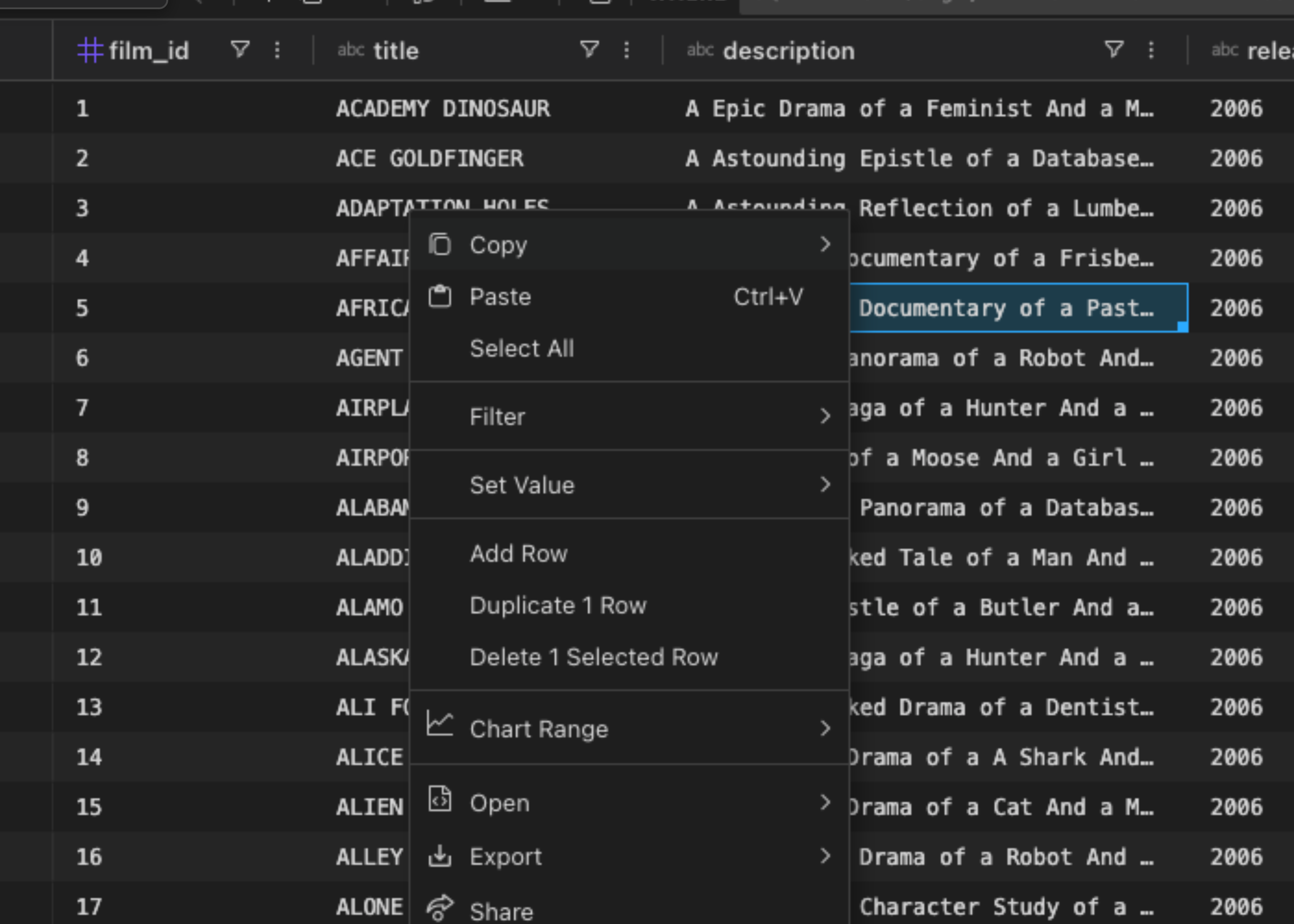 Export option in context menu