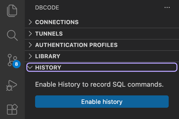 History panel in DBCode
