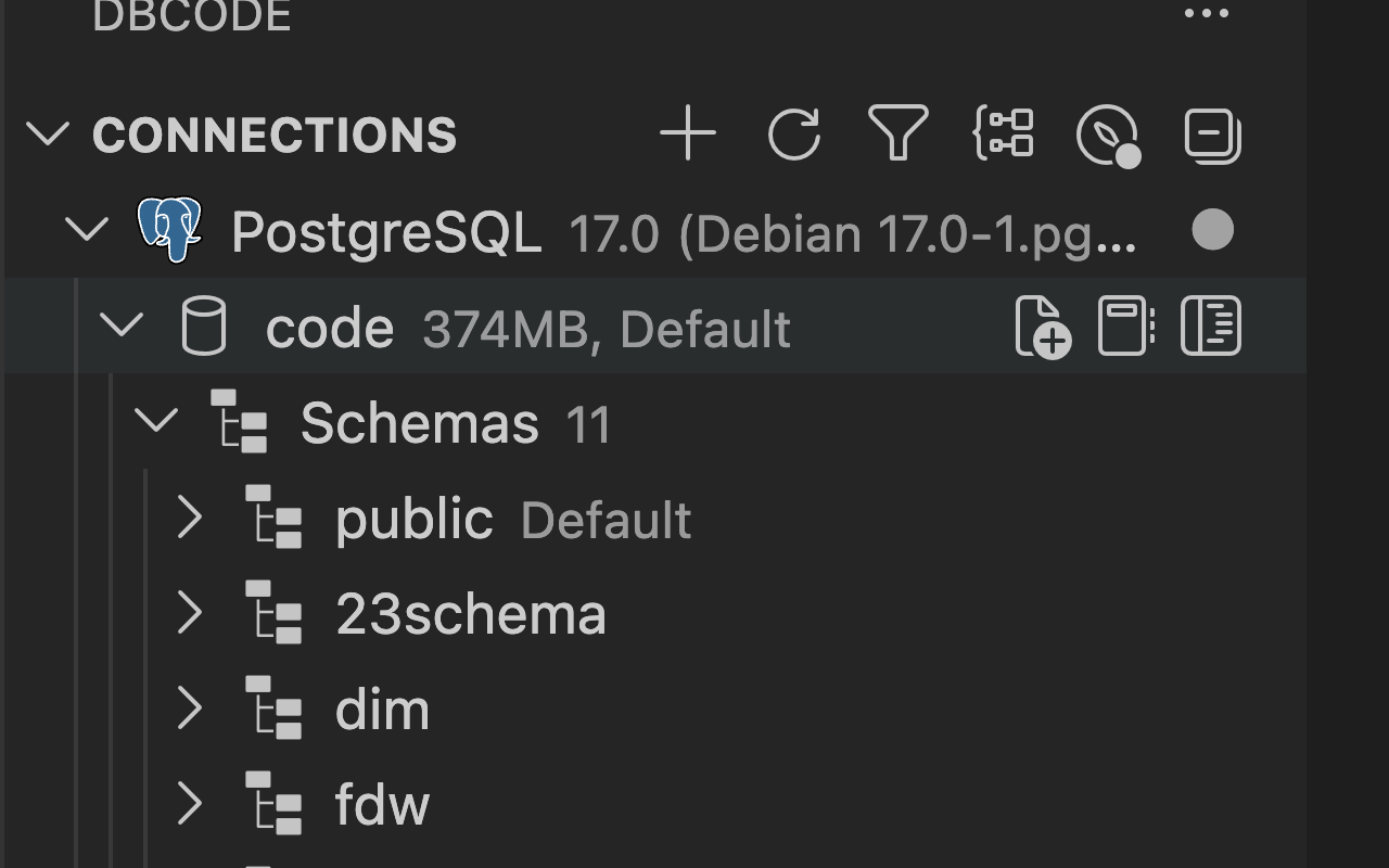 Creating a new SQL file from the Connections panel