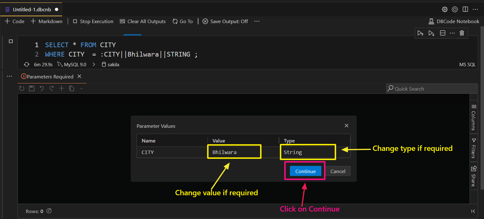 Parameter input prompt