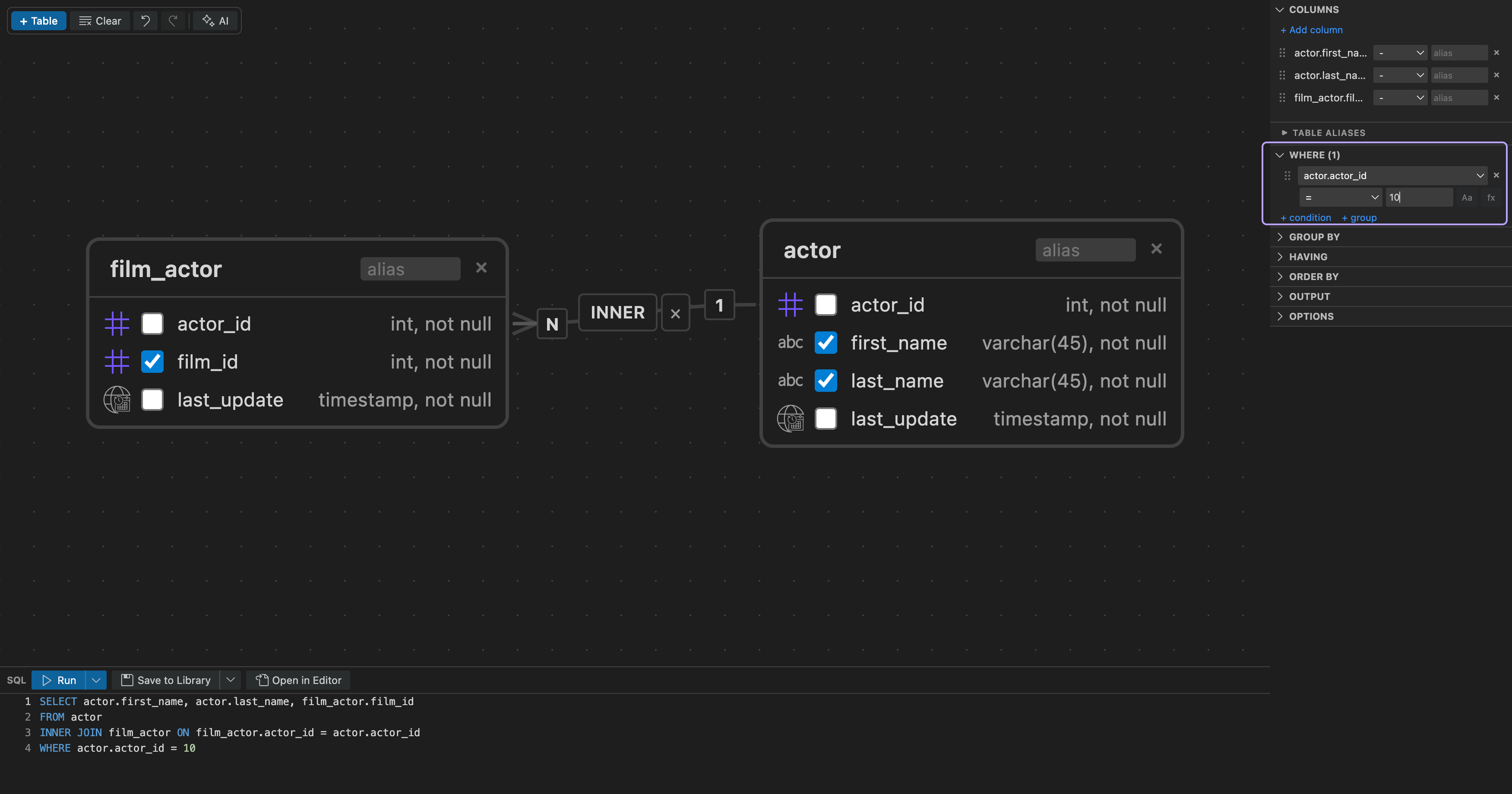 DBCode visual query builder