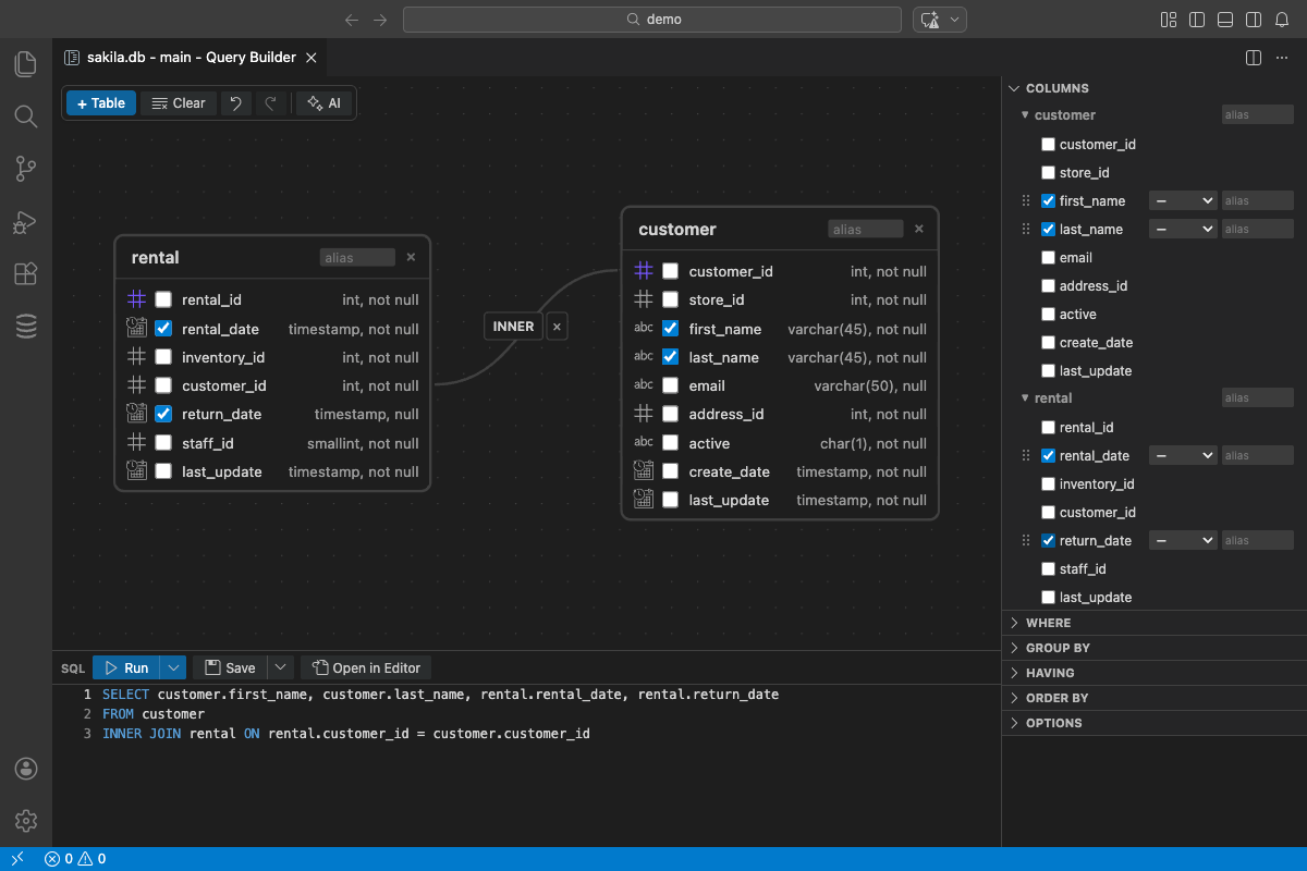 Visual query builder