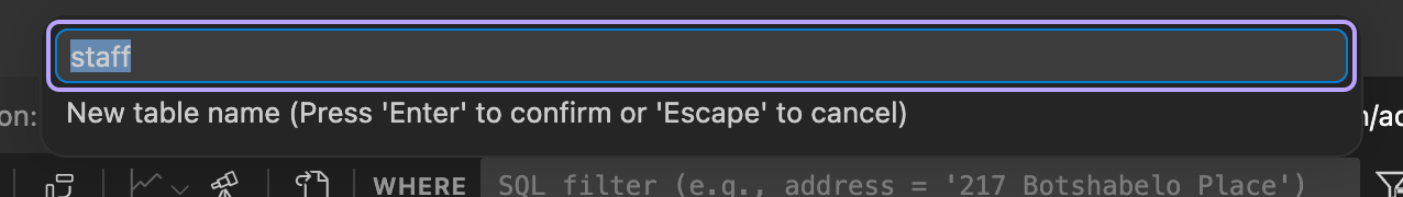 Rename table dialog
