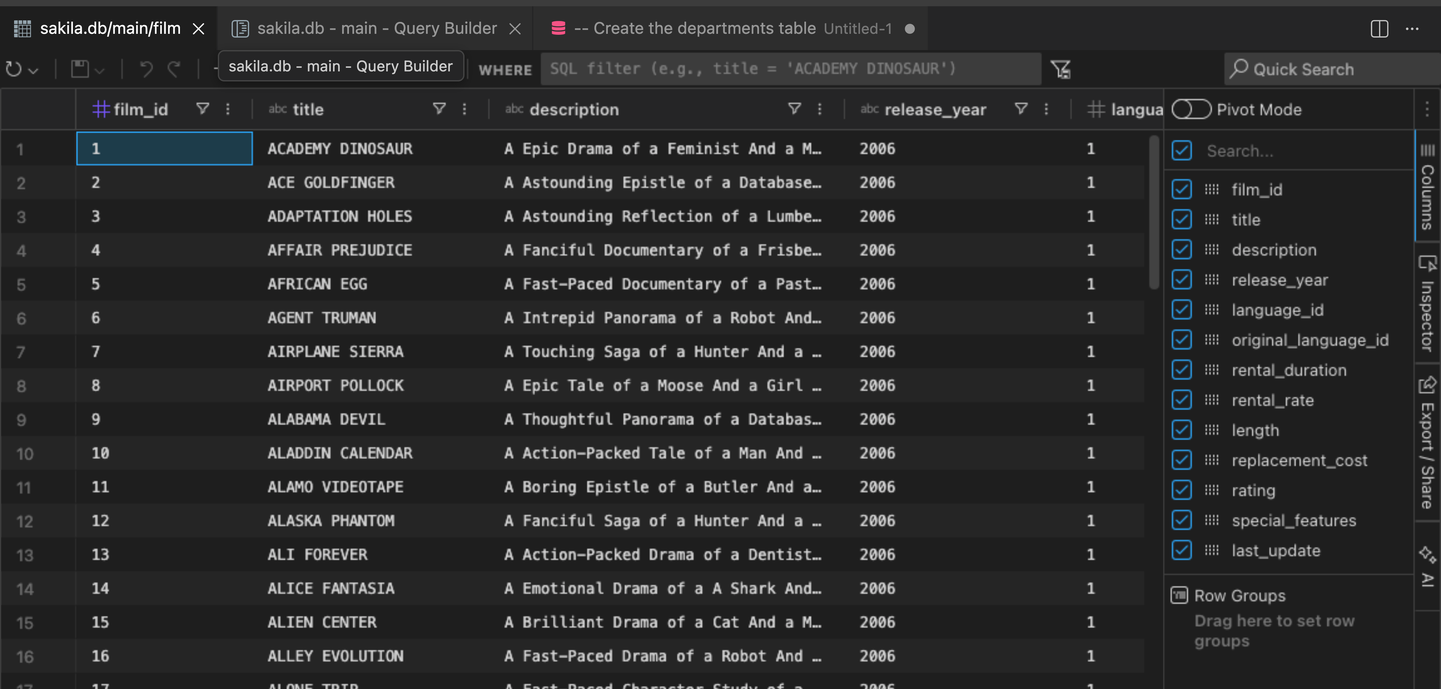 Query results