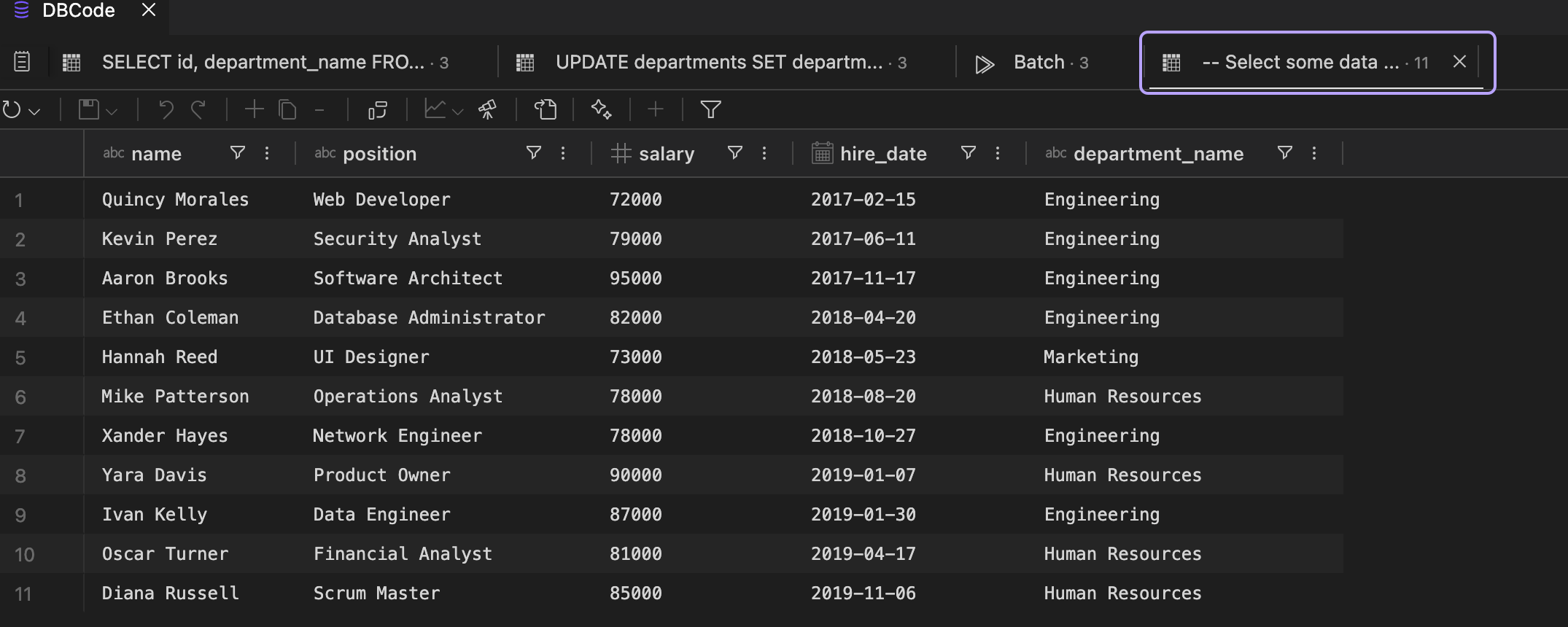 Query results