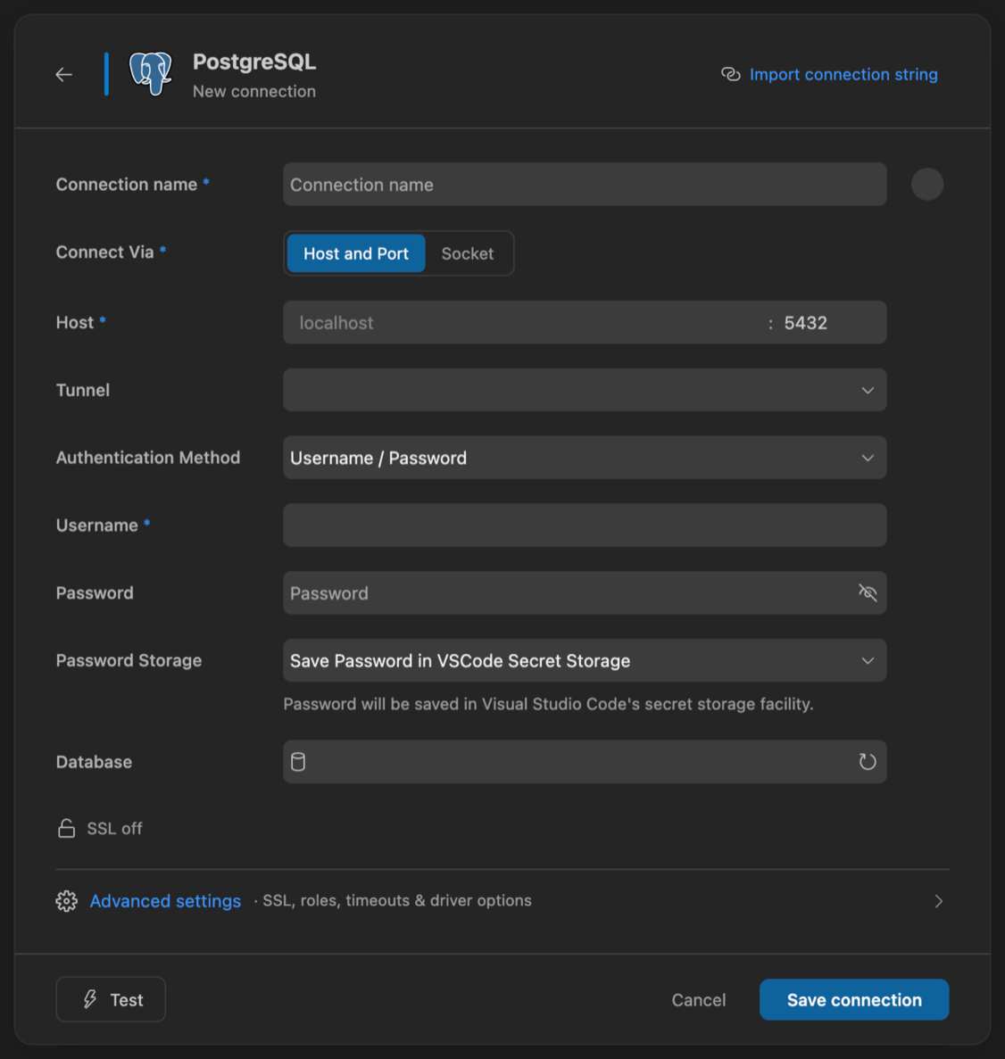 Save connection button