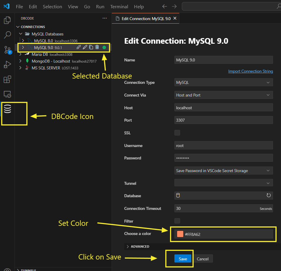 Setting a connection color