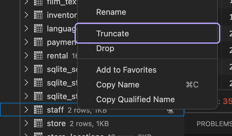 Truncate table option
