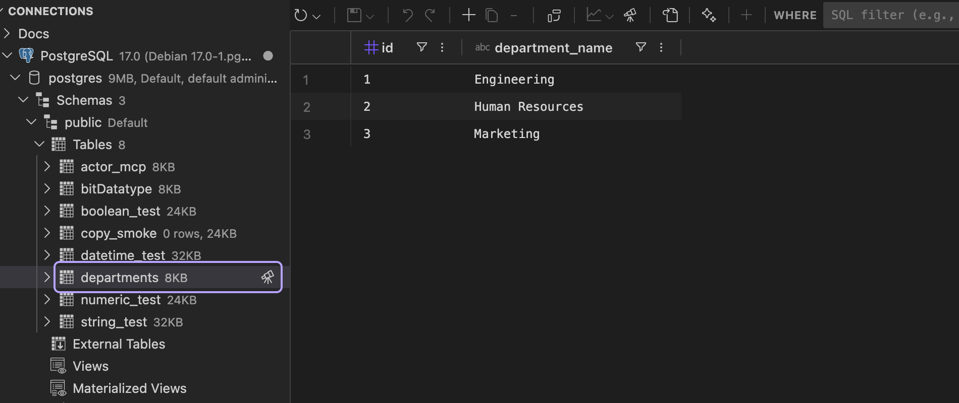 View table data