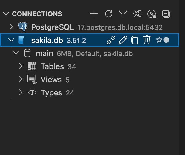 DBCode sidebar showing the Connections toolbar with the Refresh button