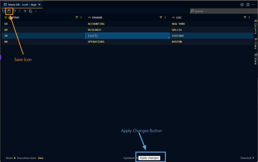 Apply changes button