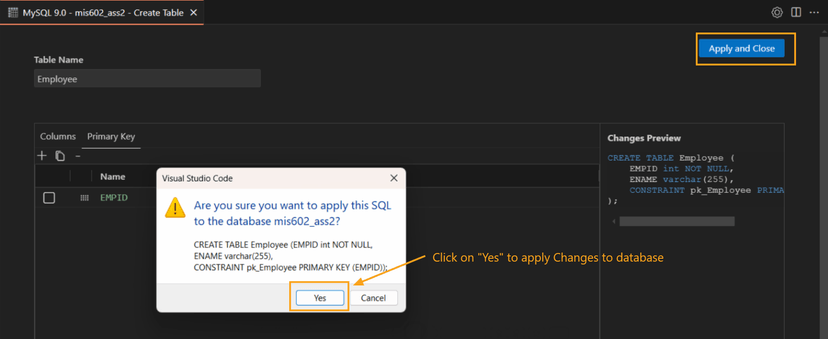 Apply and close button