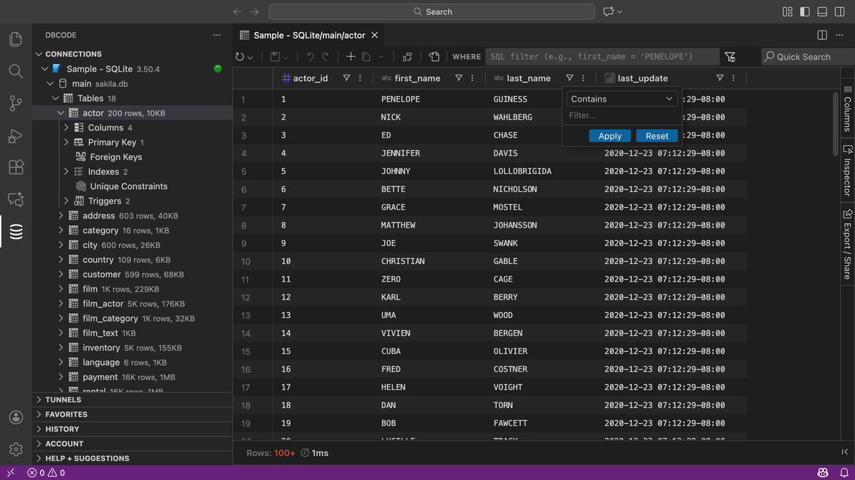 Apply a filter to table data