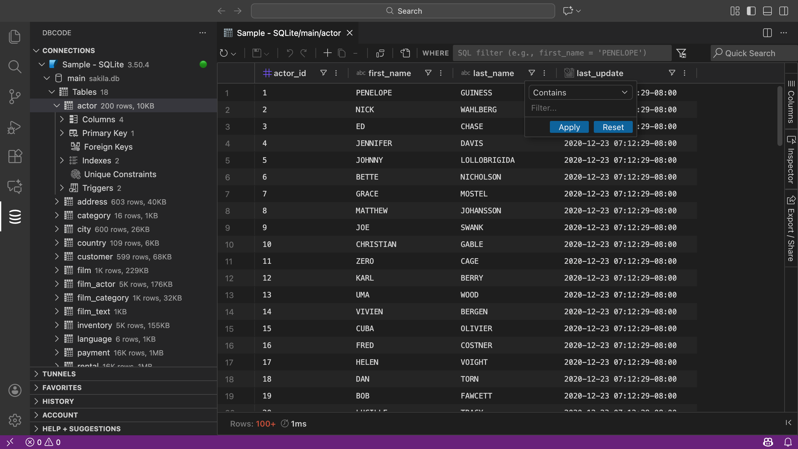 Apply a filter to table data