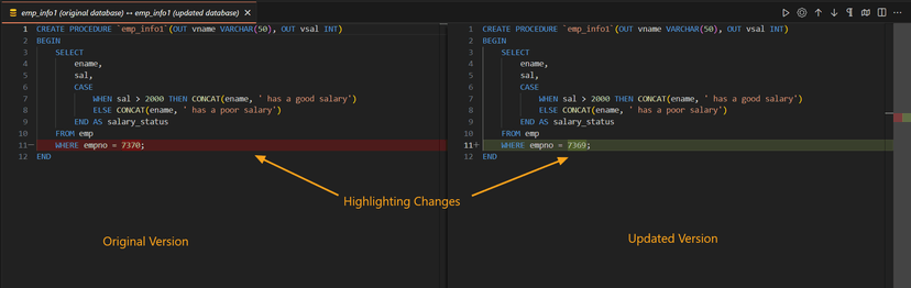 Comparing database versions