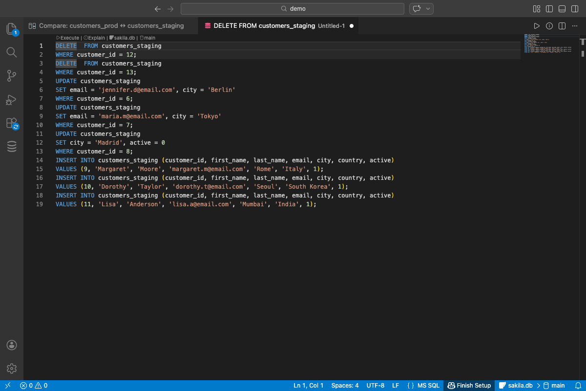 Generated SQL synchronization script