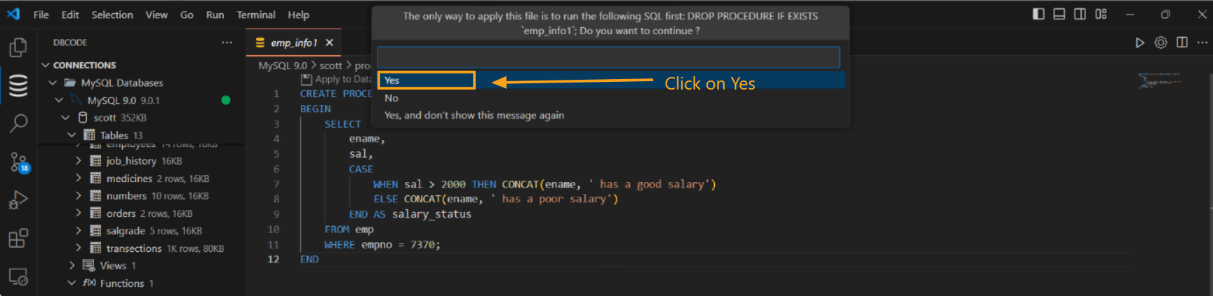 Confirm changes prompt
