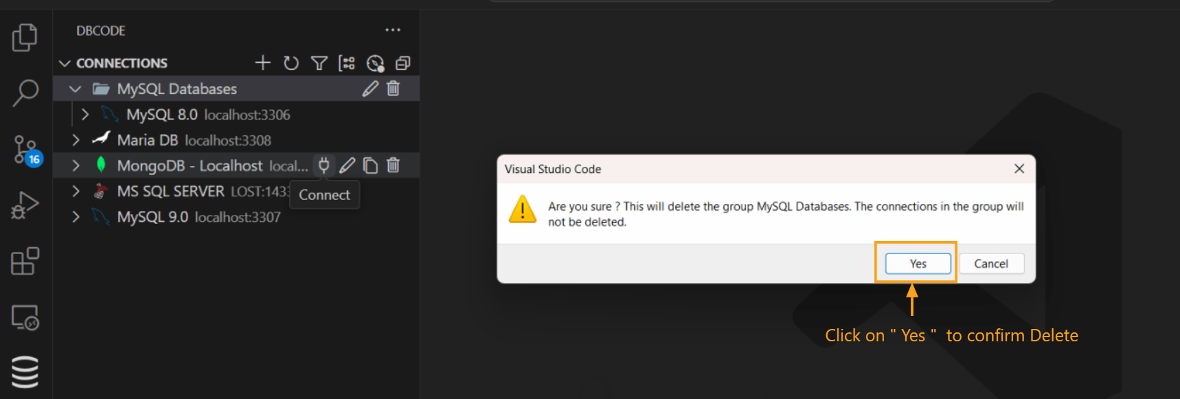 Delete confirmation dialog