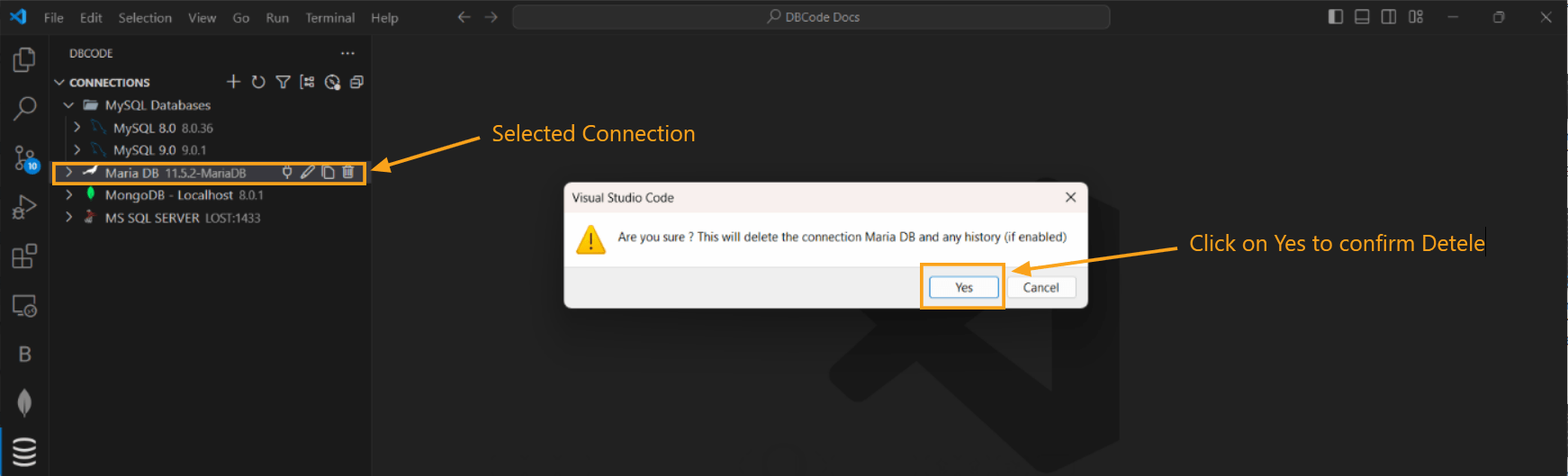 Confirmation dialog for deletion