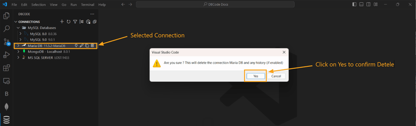 Confirmation dialog for deletion
