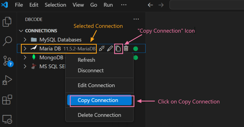 Copy connection option
