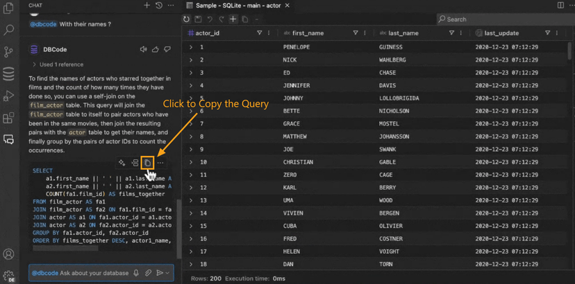Copy SQL button
