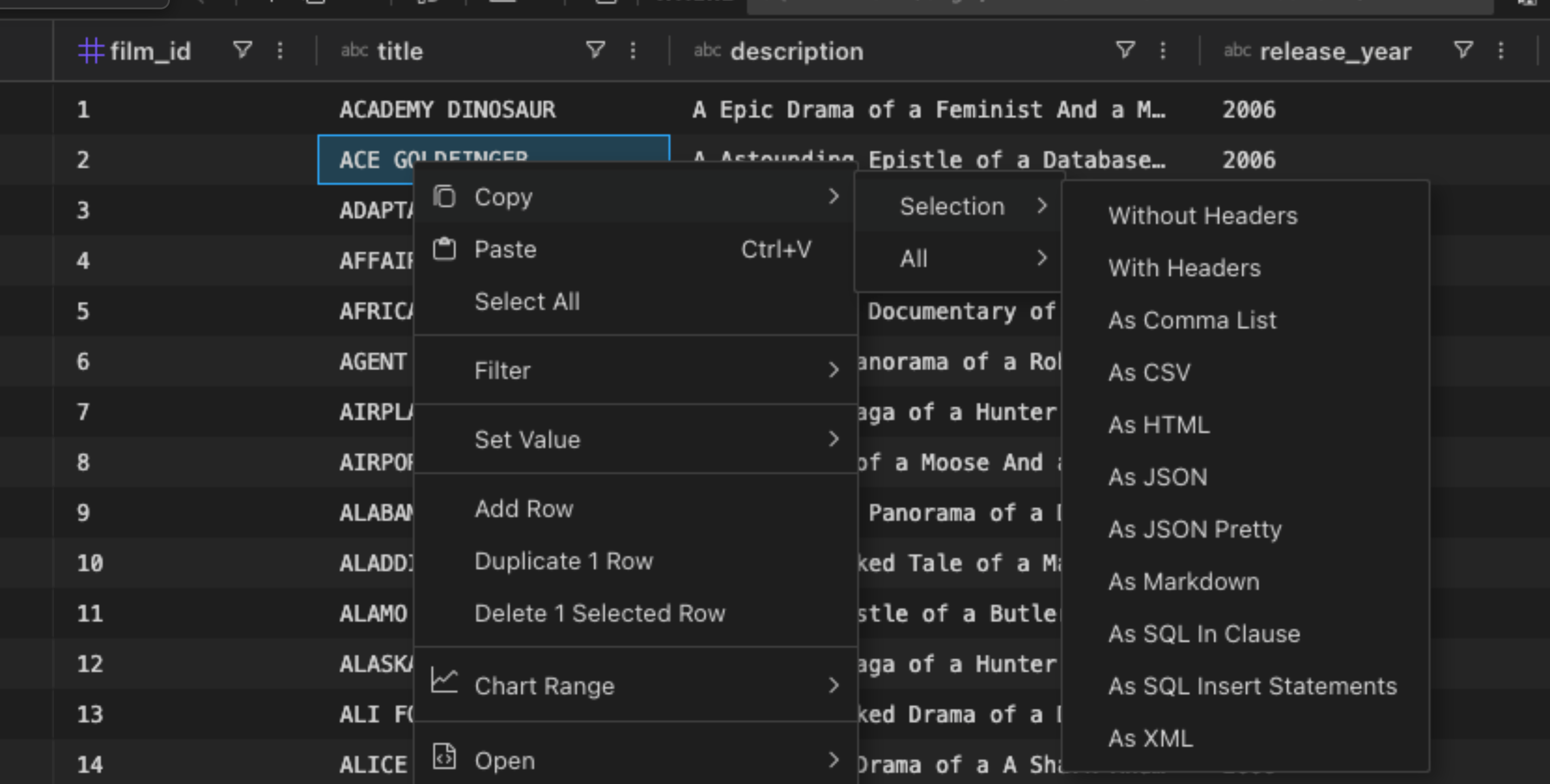 Copy selection with format options
