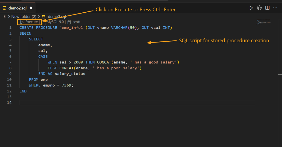 Creating a stored procedure