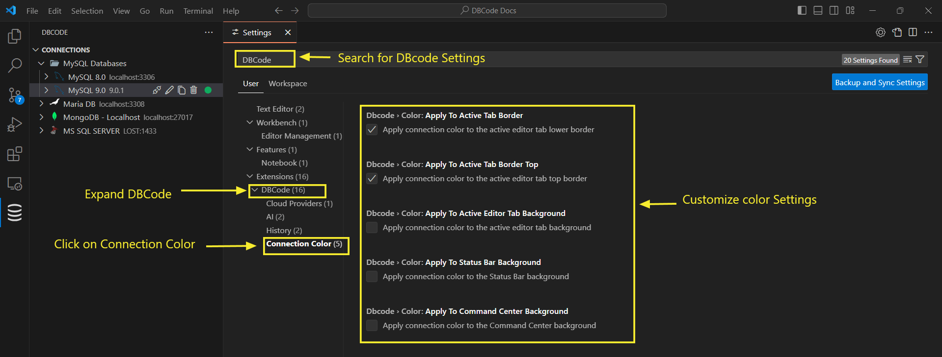 customize extension settings