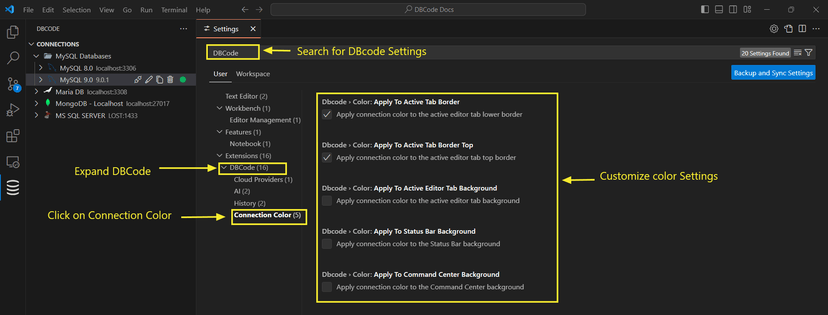 DBCode color settings