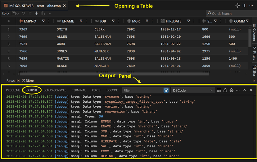 Debug output example