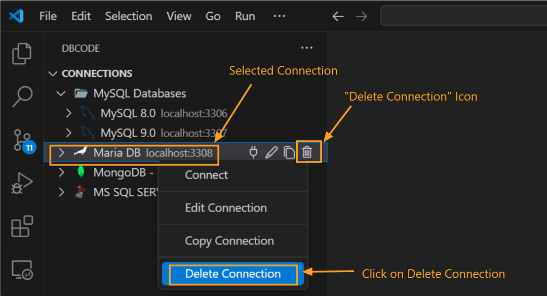 Delete connection option