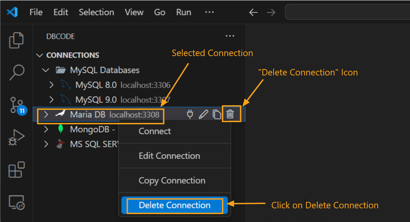 Delete connection option