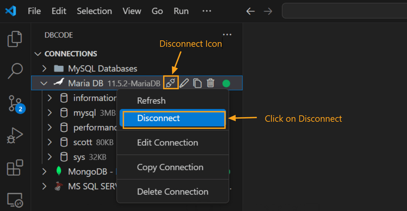 Disconnect from database