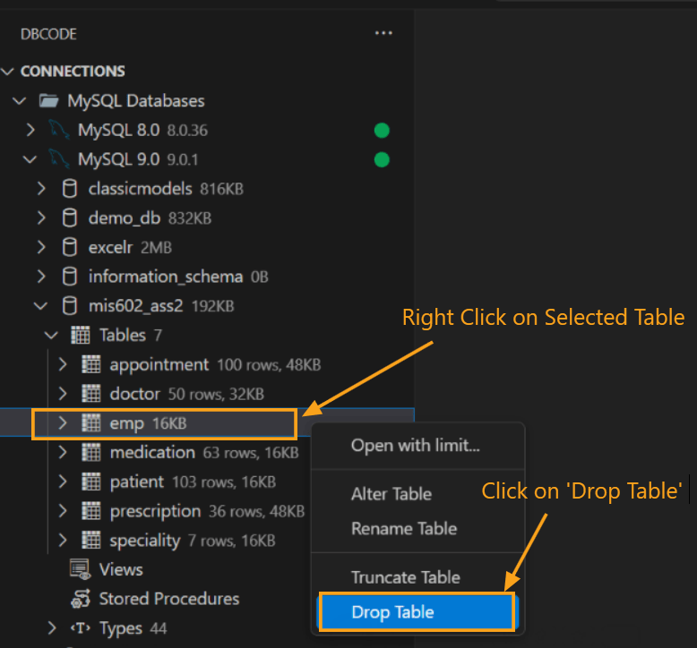 Drop table option