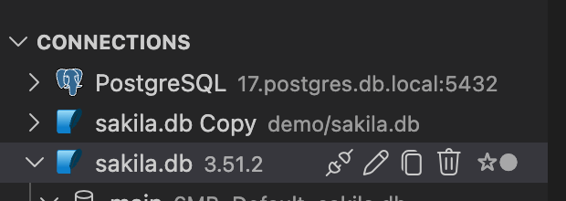 Connections panel showing both the original and copied connection