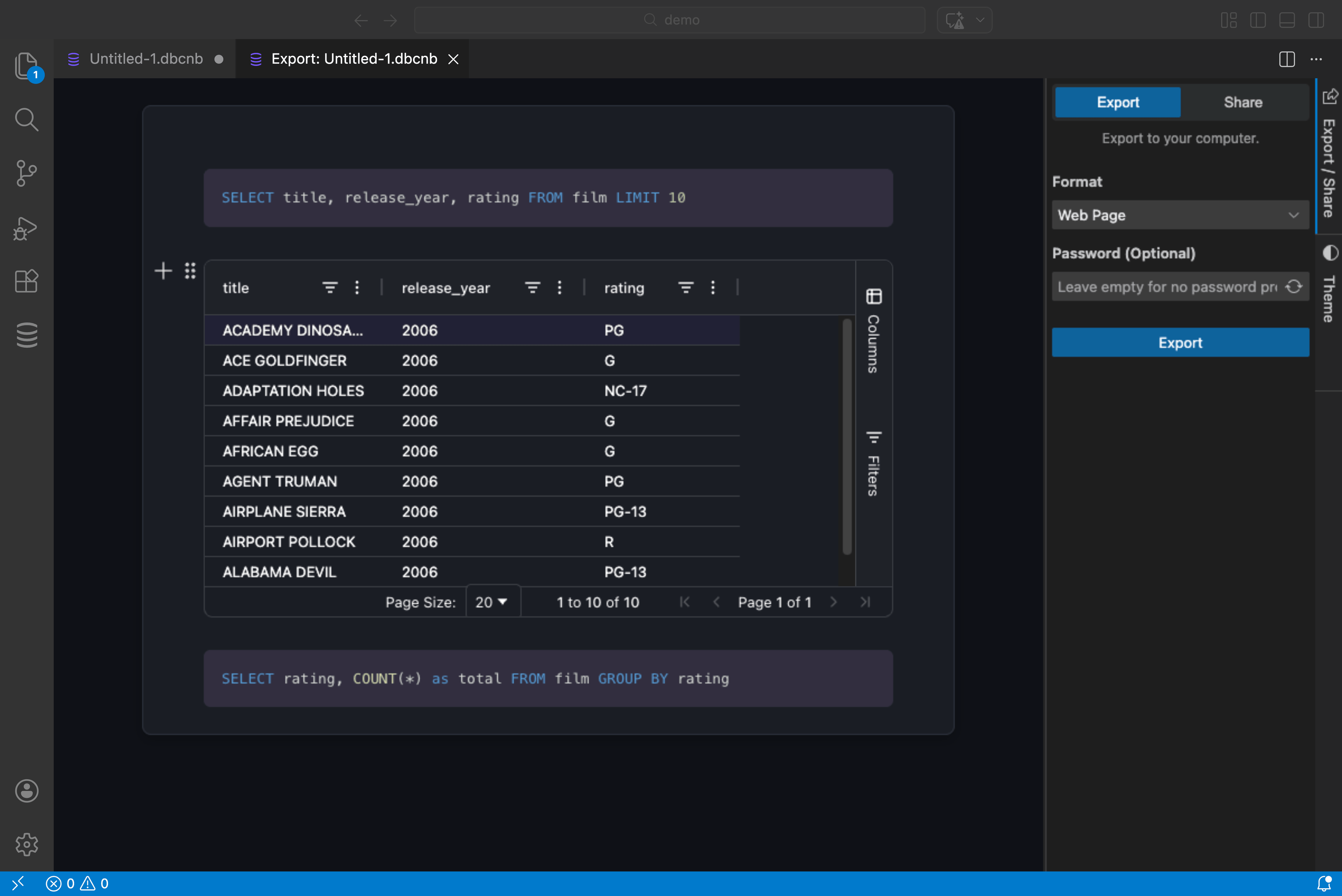 Export editor interface showing WYSIWYG editing capabilities