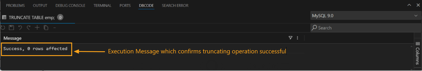 Success message after truncating