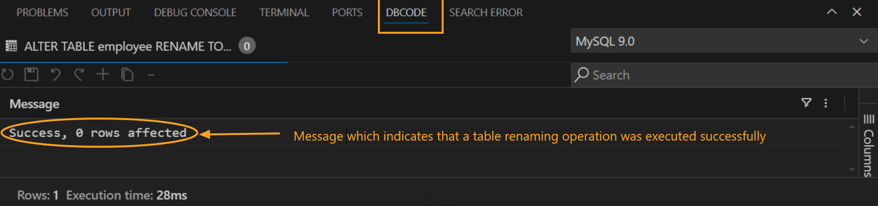 Success message after renaming