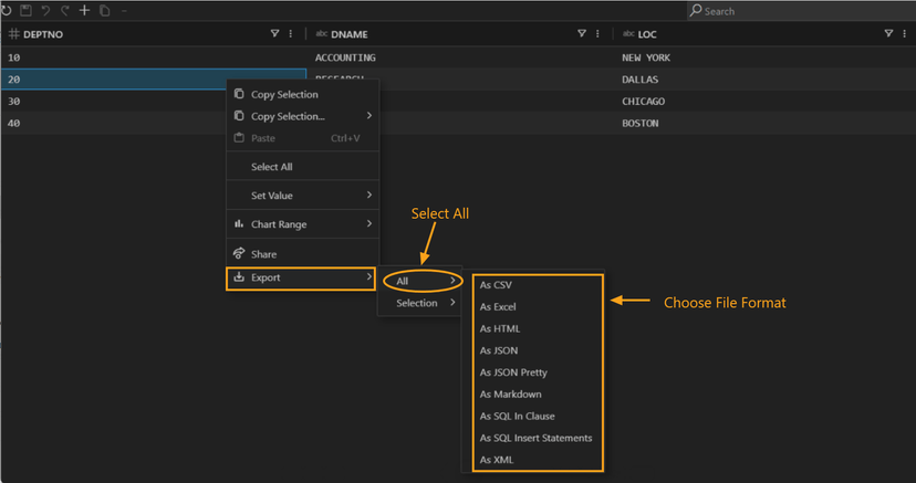 Export all data option