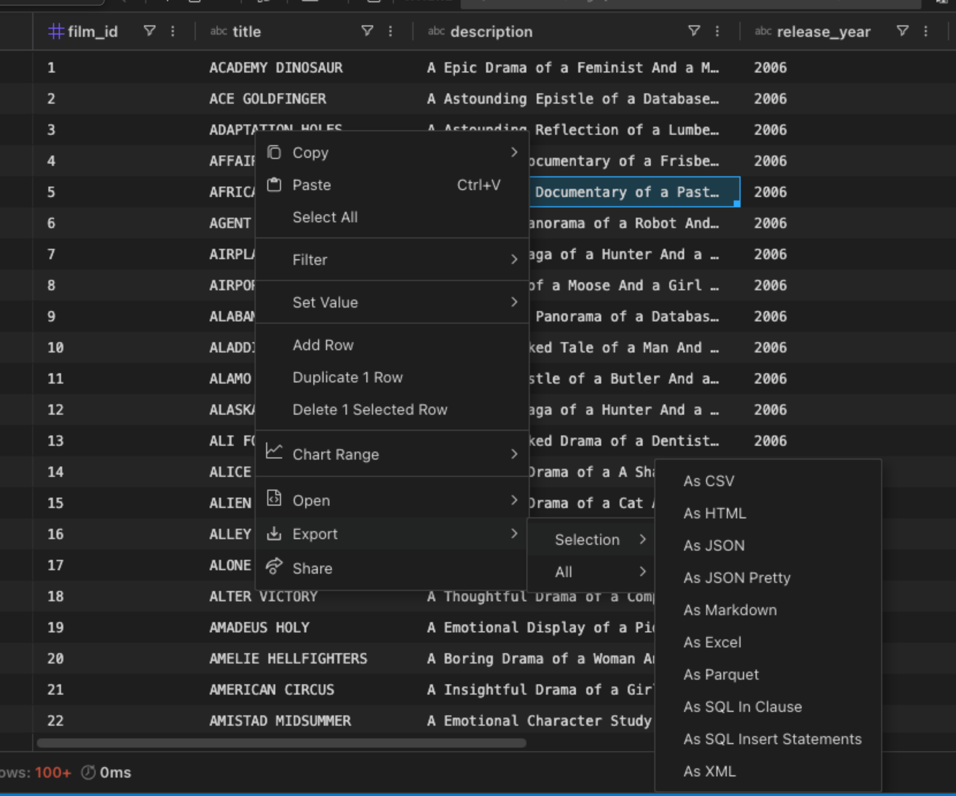 Export selection option